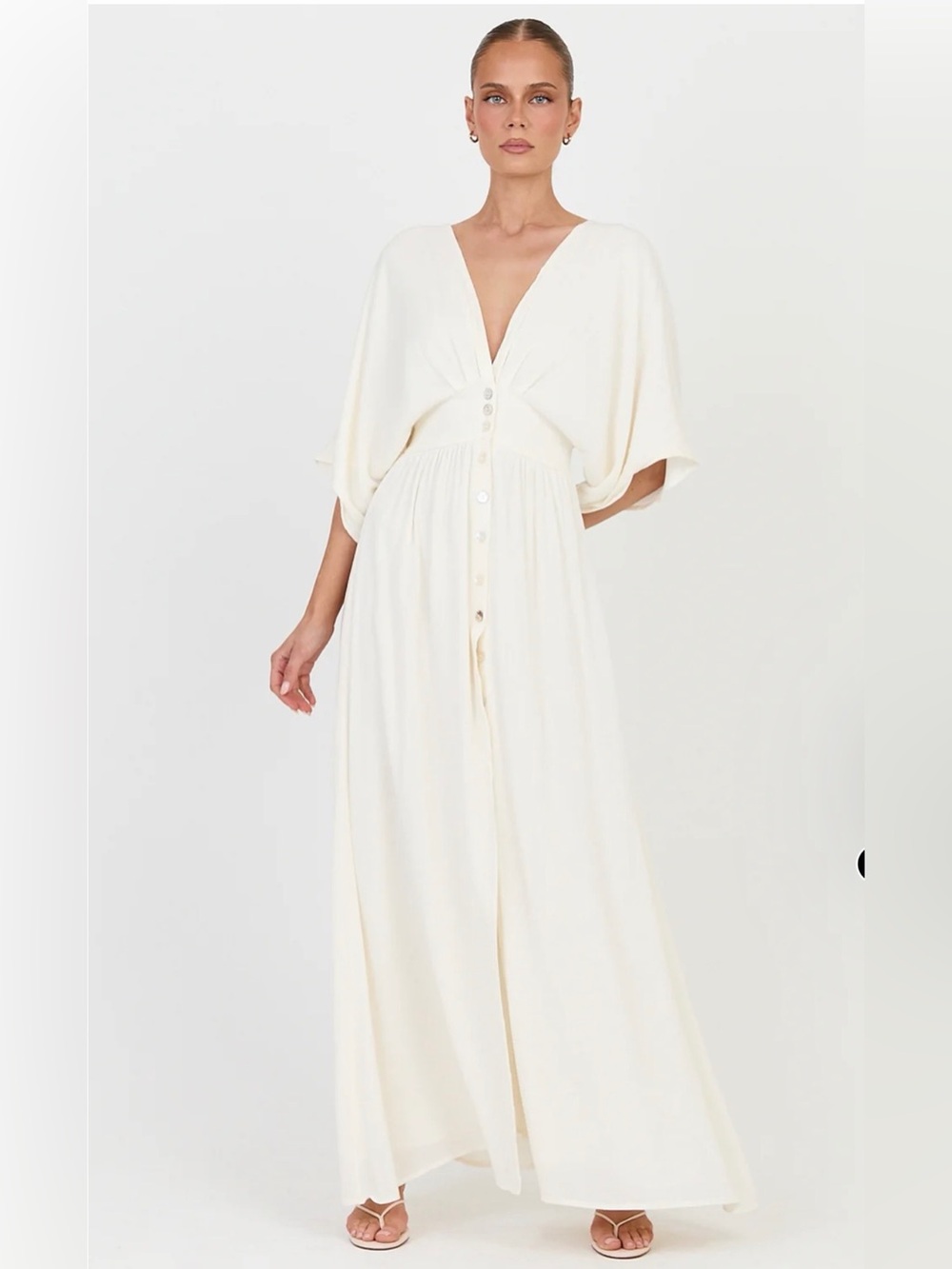 Showpo Cream V-Neck Button-Front Maxi Dress